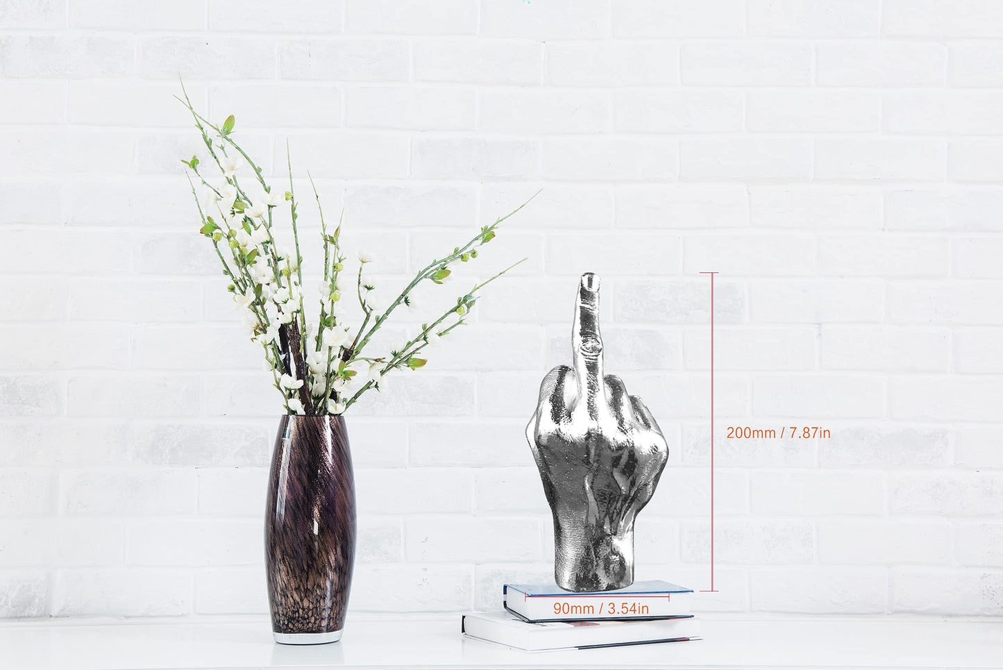 Silver Black Polyresin Hand Gesture Desk Statues Finger Sculpture Decor Silver