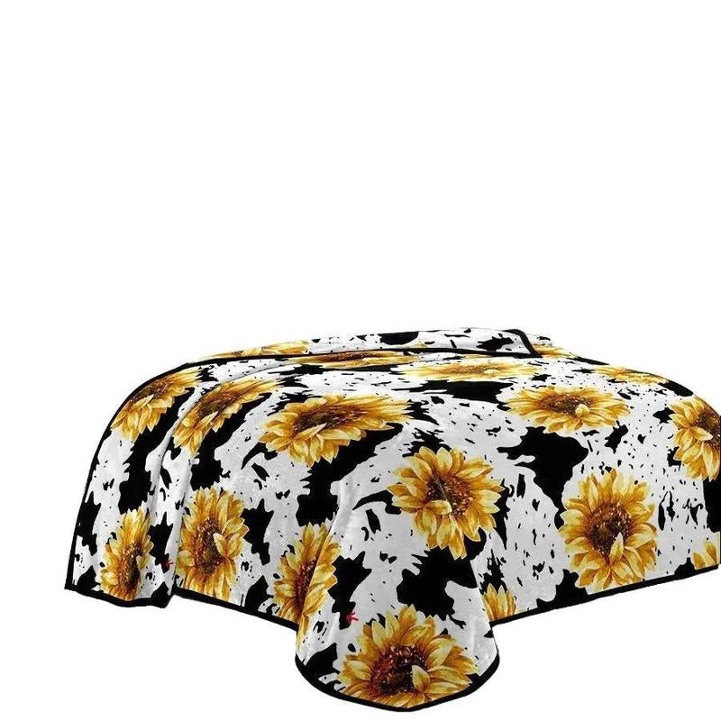 Oversized Super Plush Sunflower Cow Print Flannel Blanket