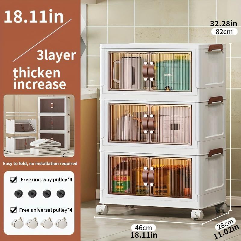 2/3/4/5 Tier Foldable Storage Box, Stackable Storage Box Front Opening with Lid, Door, Wheels, Storage Cabinet Plastic, Foldable Storage Cabinet Organiser Cover