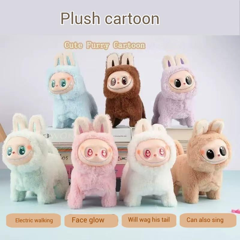 Abstract Dog Plush Cartoon Silicone Face Can Glow, Walk and Sing Doll