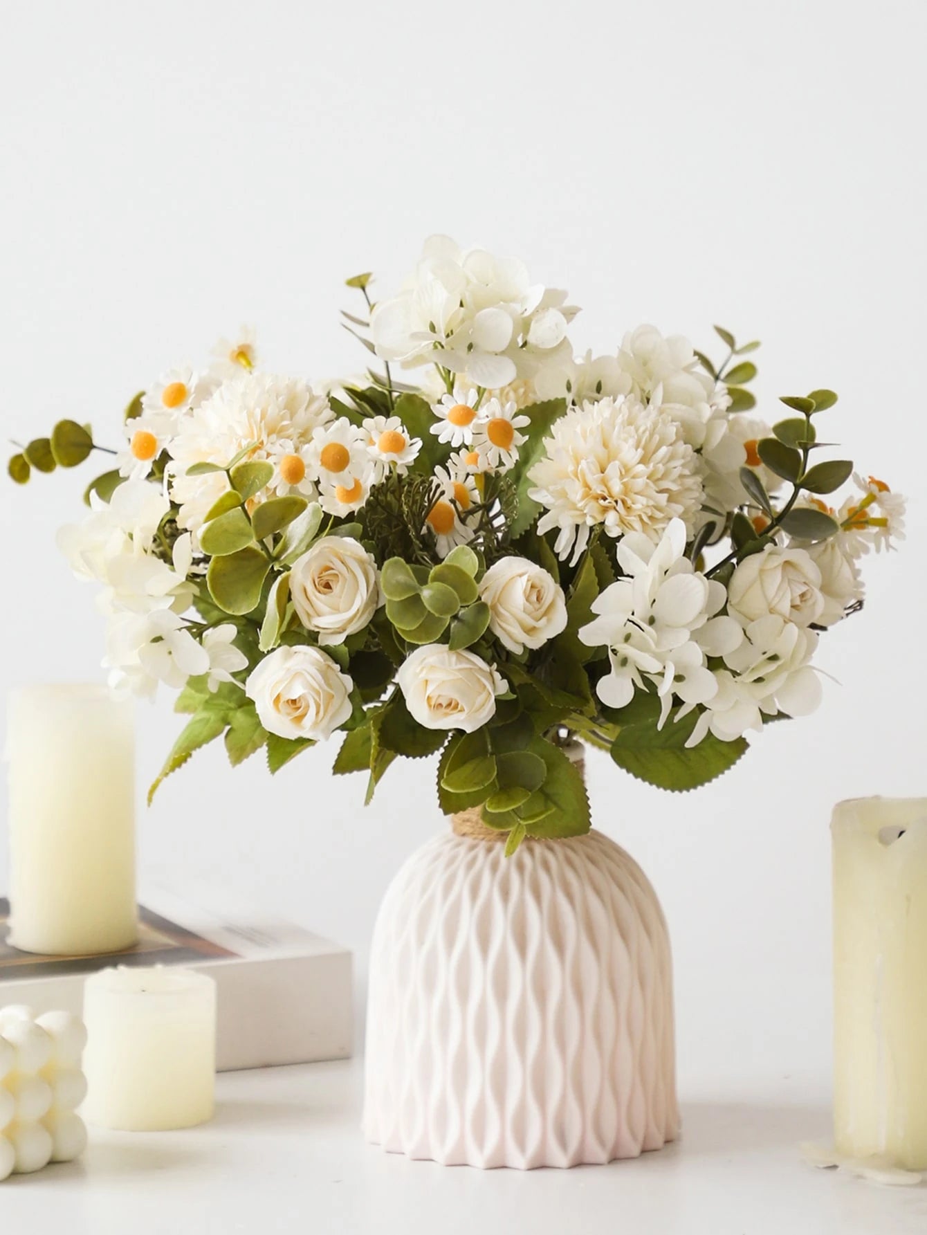 1Pc/2Pcs Lifelike Artificial Rose Flowers Bouquet Fake Hydrangea and Daisy Realistic Arrangements for Home Wedding Party Decor Room Accents Table Centerpieces, Valentine Day, Gift Gifts Birthday Graduation,Fall Decor,Autumn Home Decor Back to School Room Decor School Supplies
