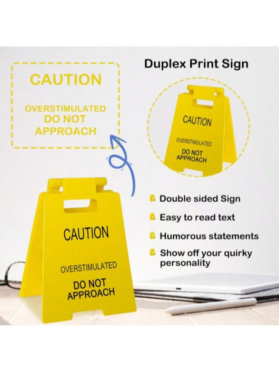 Caution: Do Not Approach Excited, Funny Office Desk Accessory - Humorous Mini Caution Sign, Amusing Office Decor, Gag Gift for Coworkers, Teammates, Employees, Bosses