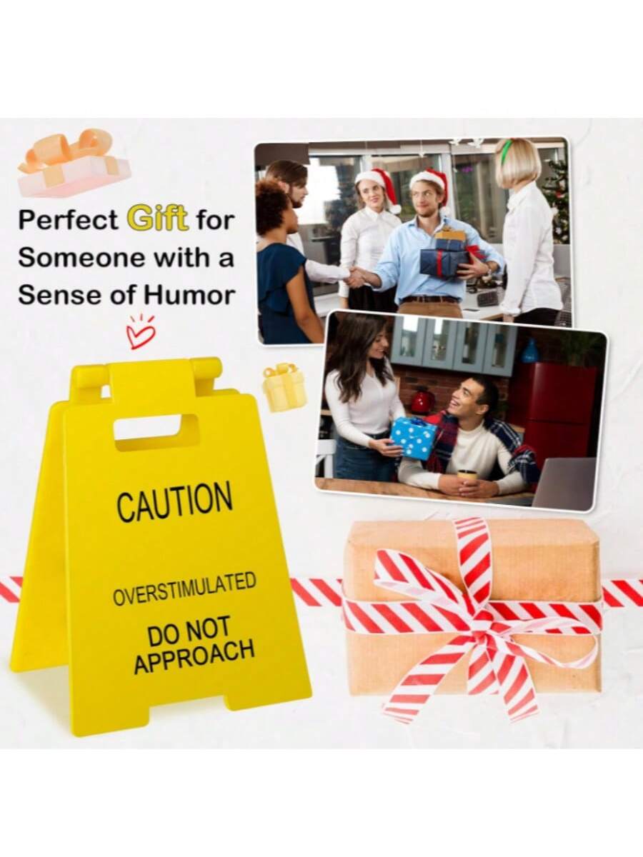 Caution: Do Not Approach Excited, Funny Office Desk Accessory - Humorous Mini Caution Sign, Amusing Office Decor, Gag Gift for Coworkers, Teammates, Employees, Bosses