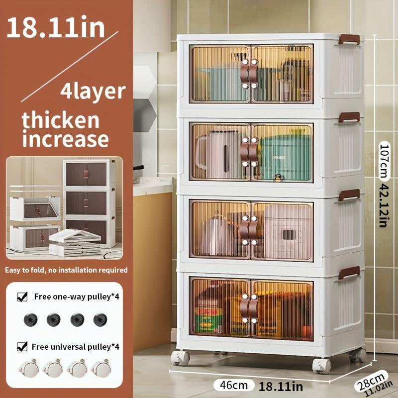 2/3/4/5 Tier Foldable Storage Box, Stackable Storage Box Front Opening with Lid, Door, Wheels, Storage Cabinet Plastic, Foldable Storage Cabinet Organiser Cover