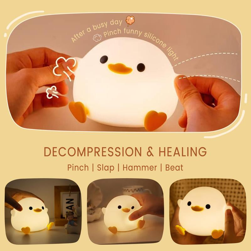 FAMIDUO Dodo Duck Lamp, Cute Pea Duck Night Light, 2 Levels Dimmable Ducky Night Lamp, LED Squishy Animal Light for Kids Sleep, Rechargeable Bedside Touch Silicone Lamp, College Dorm Decor Gift Toy