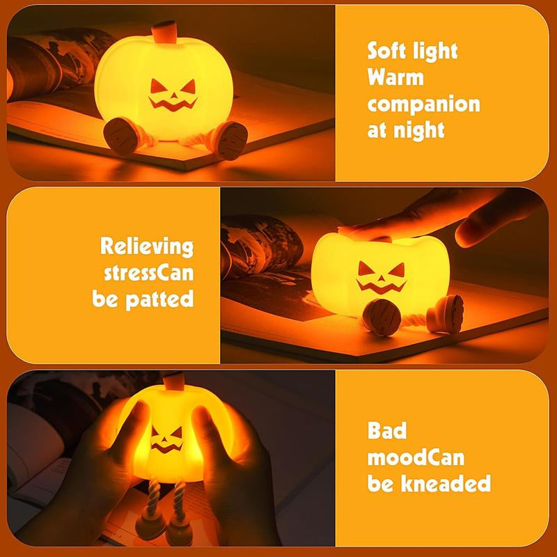 Pumpkin Night Light, Cute LED Pumpkin Lamp with 3 Level Dimmable, Nursery Nightlight for Kids, Silicone Rechargeable Bedside Touch Lamp, Funny Office Desk and Halloween Decor for Woman and Kids
