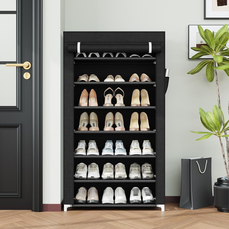7-Tier Metal Shoe Shelf Dustproof Cover Adjustable Entryway Organizer for Small Spaces Closet Storage Solution Non-Woven Fabric Hallway Rack Garage Household Boxe Shoe Rack