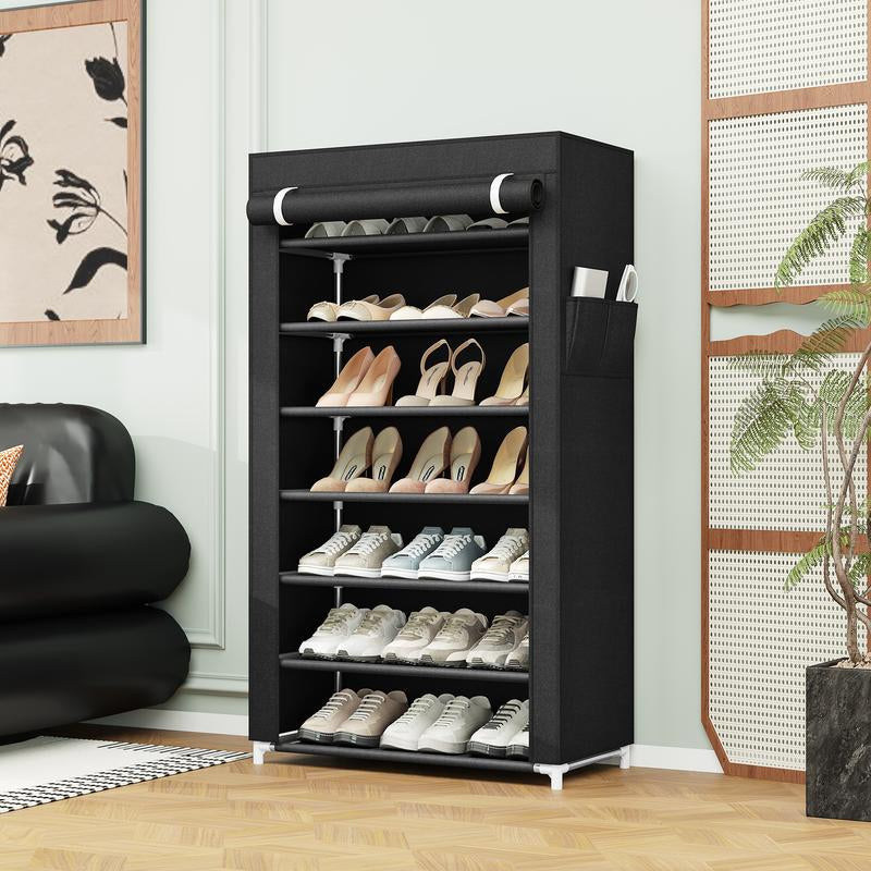 7-Tier Metal Shoe Shelf Dustproof Cover Adjustable Entryway Organizer for Small Spaces Closet Storage Solution Non-Woven Fabric Hallway Rack Garage Household Boxe Shoe Rack