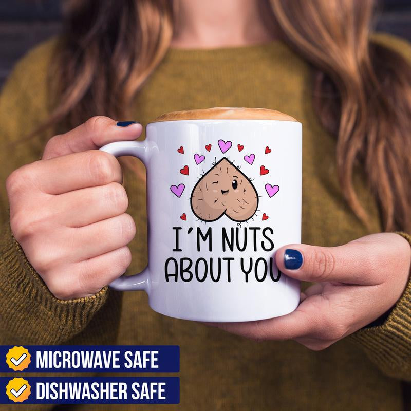 I'M Nuts about You Mug, Funny Valentine'S Day Coffee Cup Gift for Girlfriend or Wife, Valentine Humor, Naughty V-Day Present, Ball Mug
