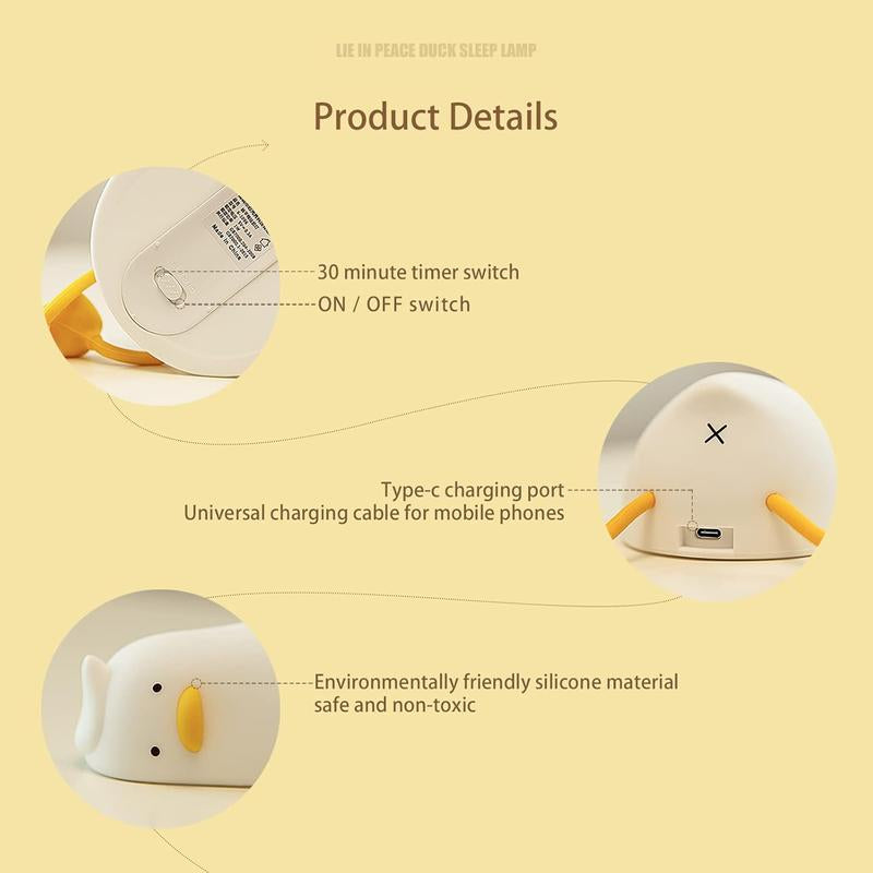 Kids Night Light, Lying Flat Duck Cute Night Light for Kids, Premium Silicone Nursery Nightlight, Touch Control,Rechargeable Bedside Touch Lamp for Breastfeeding Toddler Baby Kids Decor