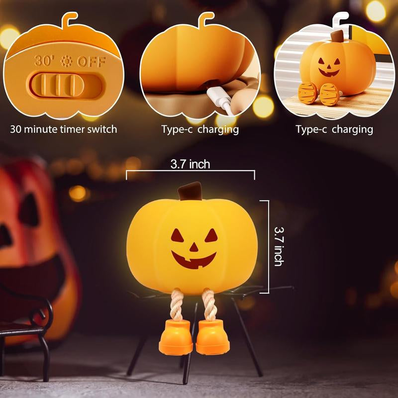 Pumpkin Night Light, Cute LED Pumpkin Lamp with 3 Level Dimmable, Nursery Nightlight for Kids, Silicone Rechargeable Bedside Touch Lamp, Funny Office Desk and Halloween Decor for Woman and Kids