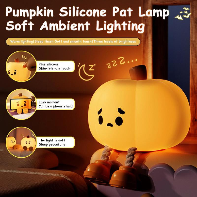 Pumpkin Shaped Night Light, Pumpkin Silicone Patting Small Night, Cute Pumpkin LED Night Light, Charging Decorative Bedside Light for Home Bedroom Living Room