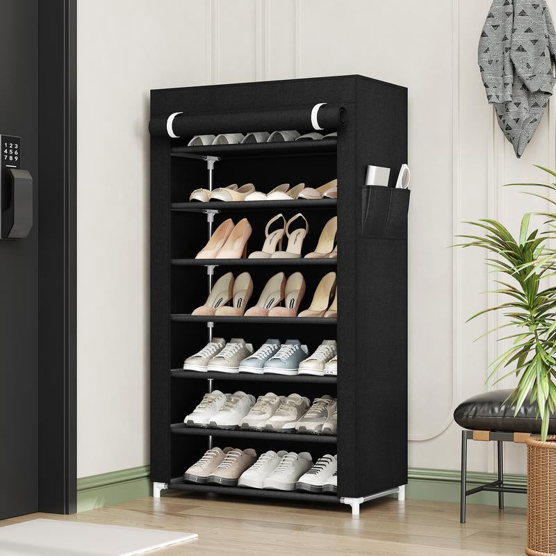 7-Tier Metal Shoe Shelf Dustproof Cover Adjustable Entryway Organizer for Small Spaces Closet Storage Solution Non-Woven Fabric Hallway Rack Garage Household Boxe Shoe Rack