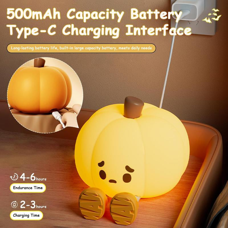 Pumpkin Shaped Night Light, Pumpkin Silicone Patting Small Night, Cute Pumpkin LED Night Light, Charging Decorative Bedside Light for Home Bedroom Living Room