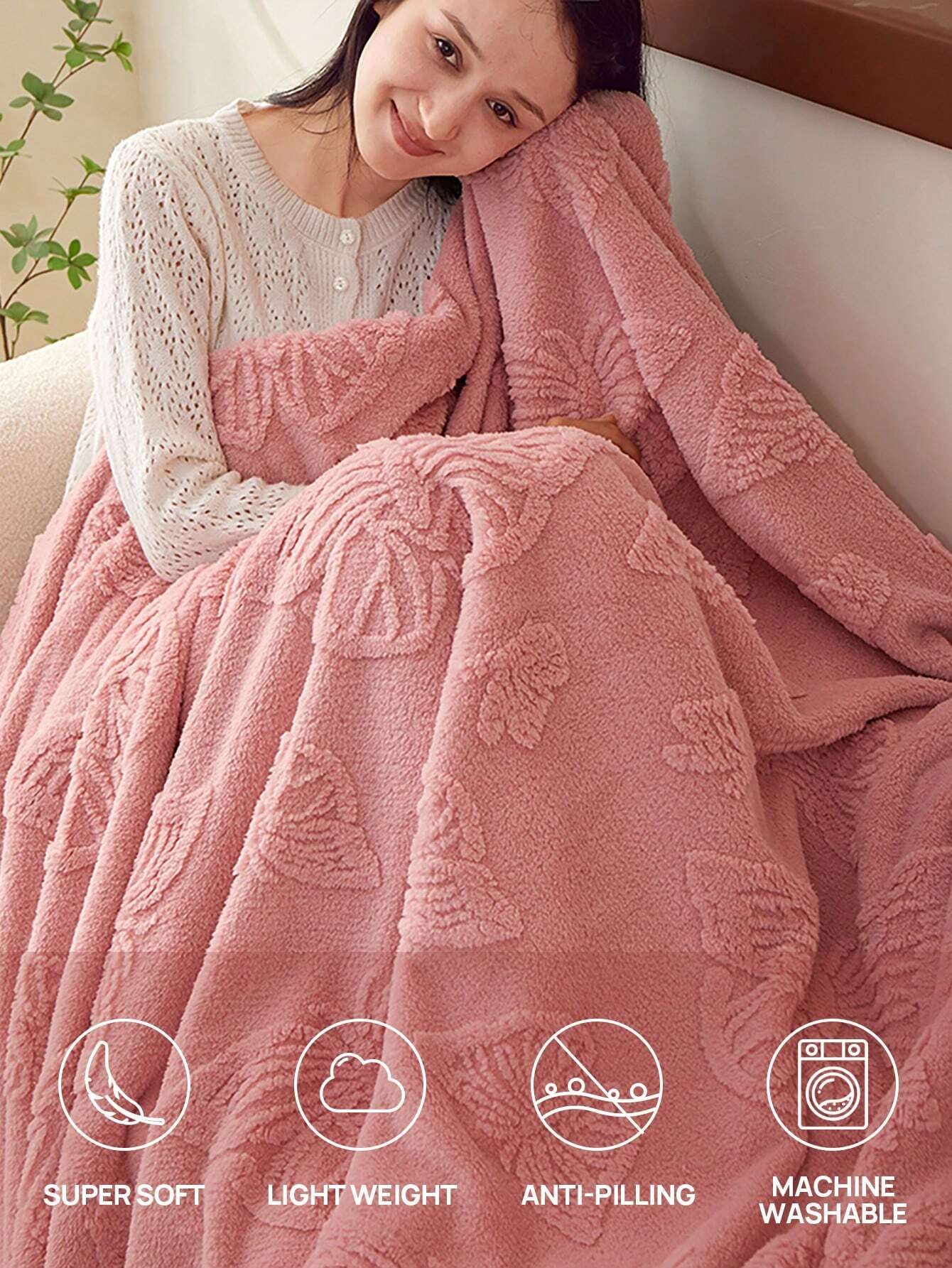 1Pc Super Soft Taffeta Jacquard Solid Color Blanket, Modern Raised Pattern Solid Color Plush Throw Blanket Gift, Suitable for Living Room, Sofa, Bedroom, Machine Washable