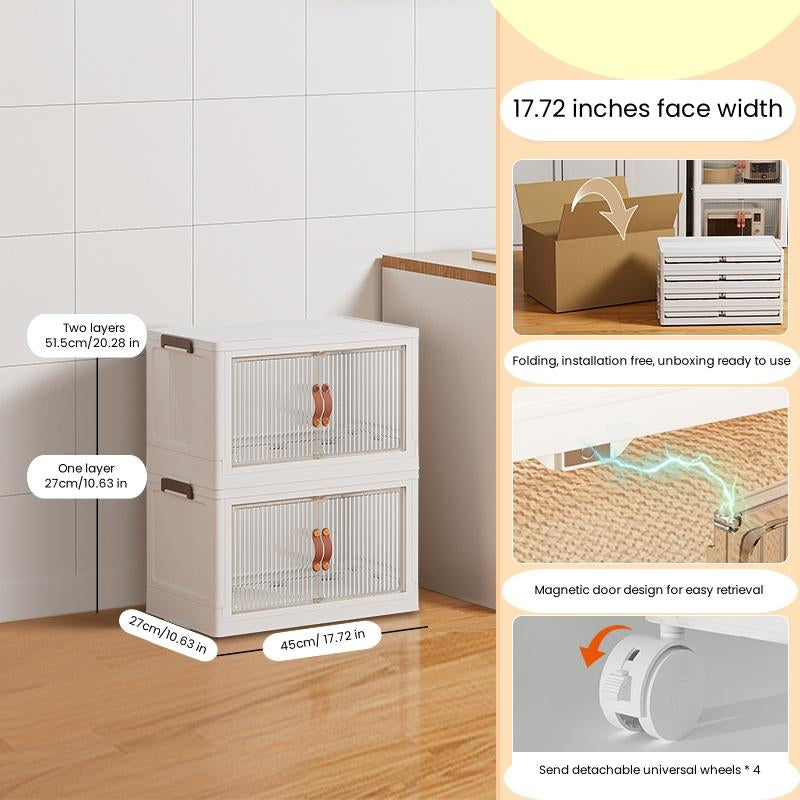2/3/4/5 Tier Foldable Storage Box, Stackable Storage Box Front Opening with Lid, Door, Wheels, Storage Cabinet Plastic, Foldable Storage Cabinet Organiser Cover