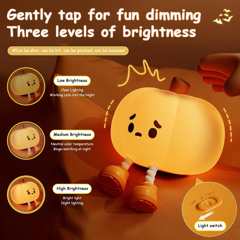 Pumpkin Shaped Night Light, Pumpkin Silicone Patting Small Night, Cute Pumpkin LED Night Light, Charging Decorative Bedside Light for Home Bedroom Living Room
