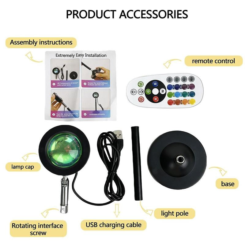 Sunset Lamp Mini Projector, RGB Sunset Projection Lamp, Adjustable LED Lights for Coffee Cable, Desk Projectors Ambient Night Light for Bedroom Photography, Home Essentials, Room Accessories