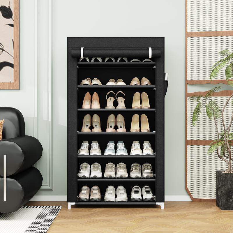 7-Tier Metal Shoe Shelf Dustproof Cover Adjustable Entryway Organizer for Small Spaces Closet Storage Solution Non-Woven Fabric Hallway Rack Garage Household Boxe Shoe Rack