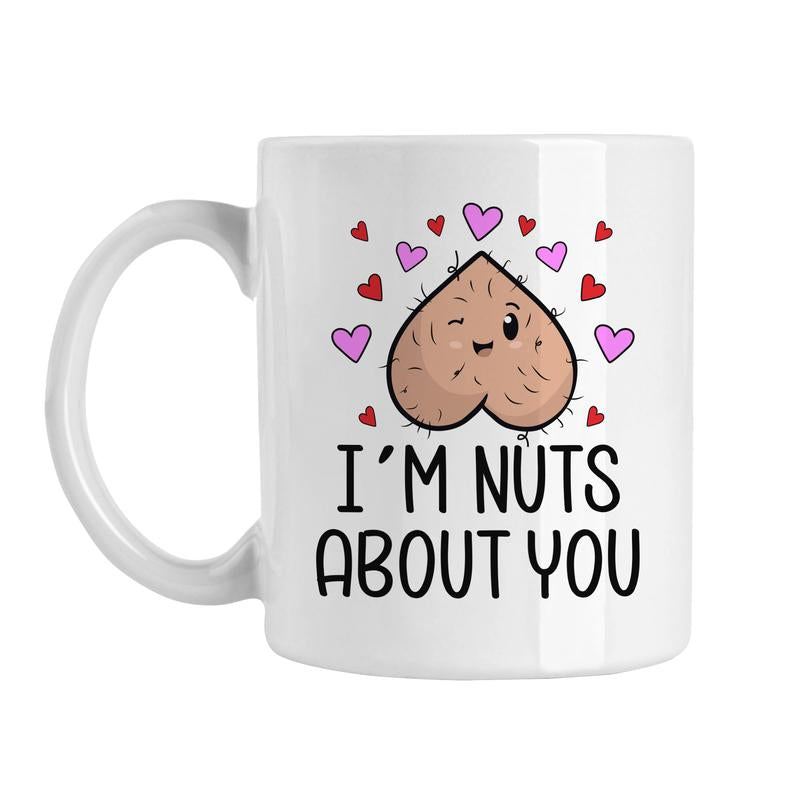 I'M Nuts about You Mug, Funny Valentine'S Day Coffee Cup Gift for Girlfriend or Wife, Valentine Humor, Naughty V-Day Present, Ball Mug