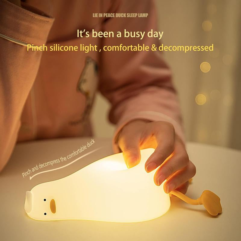 Kids Night Light, Lying Flat Duck Cute Night Light for Kids, Premium Silicone Nursery Nightlight, Touch Control,Rechargeable Bedside Touch Lamp for Breastfeeding Toddler Baby Kids Decor