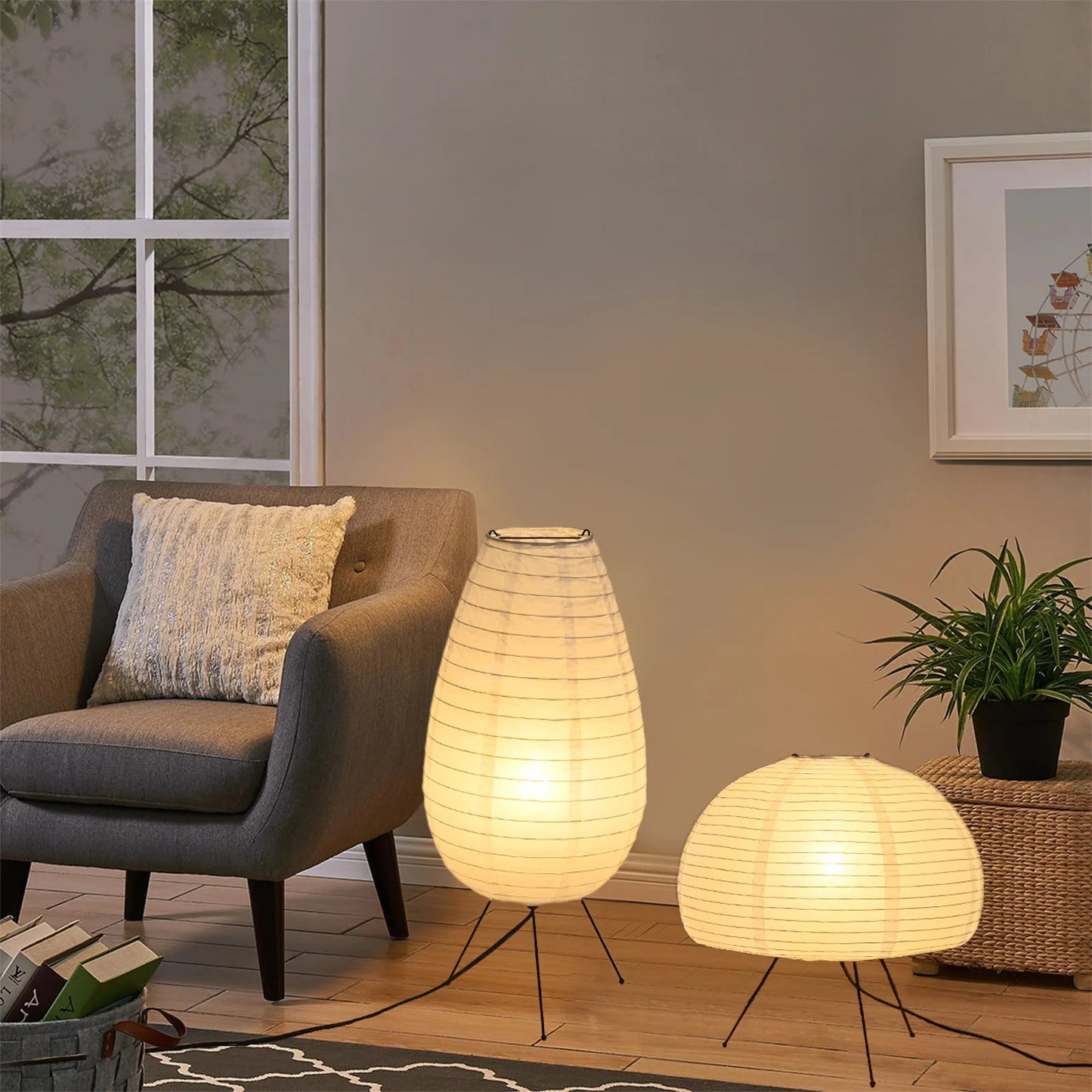 Nogy Noguchi Style Lamp Rice Paper Floor Lamp Retro Creative Bedside Lamp Suitable for Decoration of Study/Bedroom/Living Room