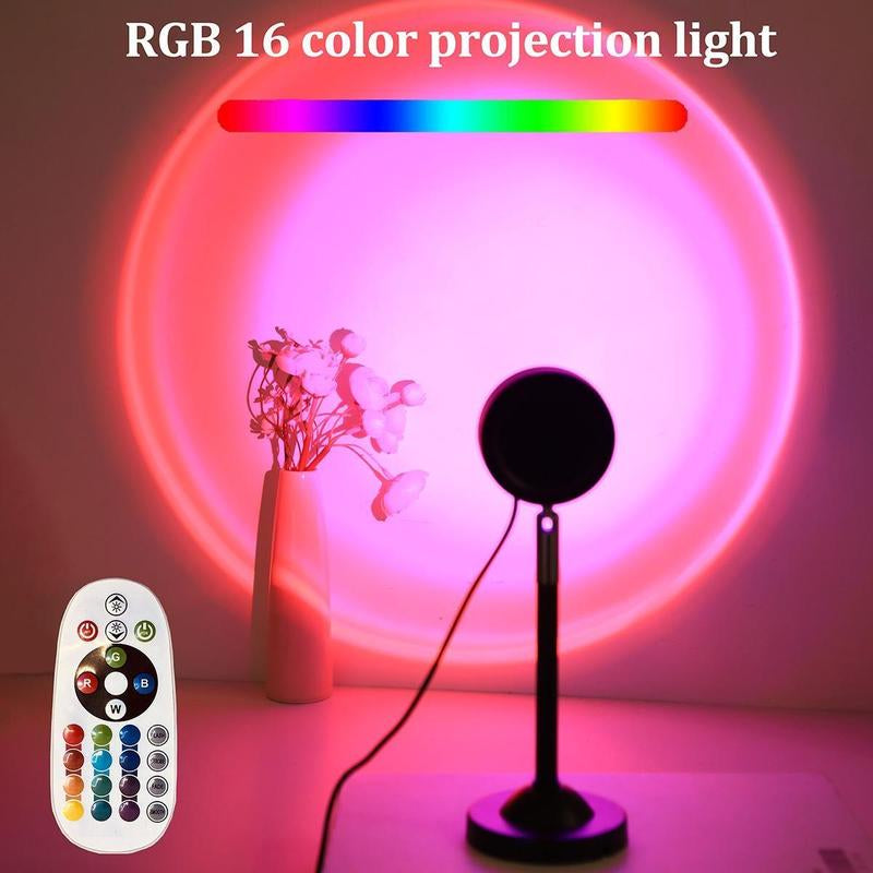 Sunset Lamp Mini Projector, RGB Sunset Projection Lamp, Adjustable LED Lights for Coffee Cable, Desk Projectors Ambient Night Light for Bedroom Photography, Home Essentials, Room Accessories