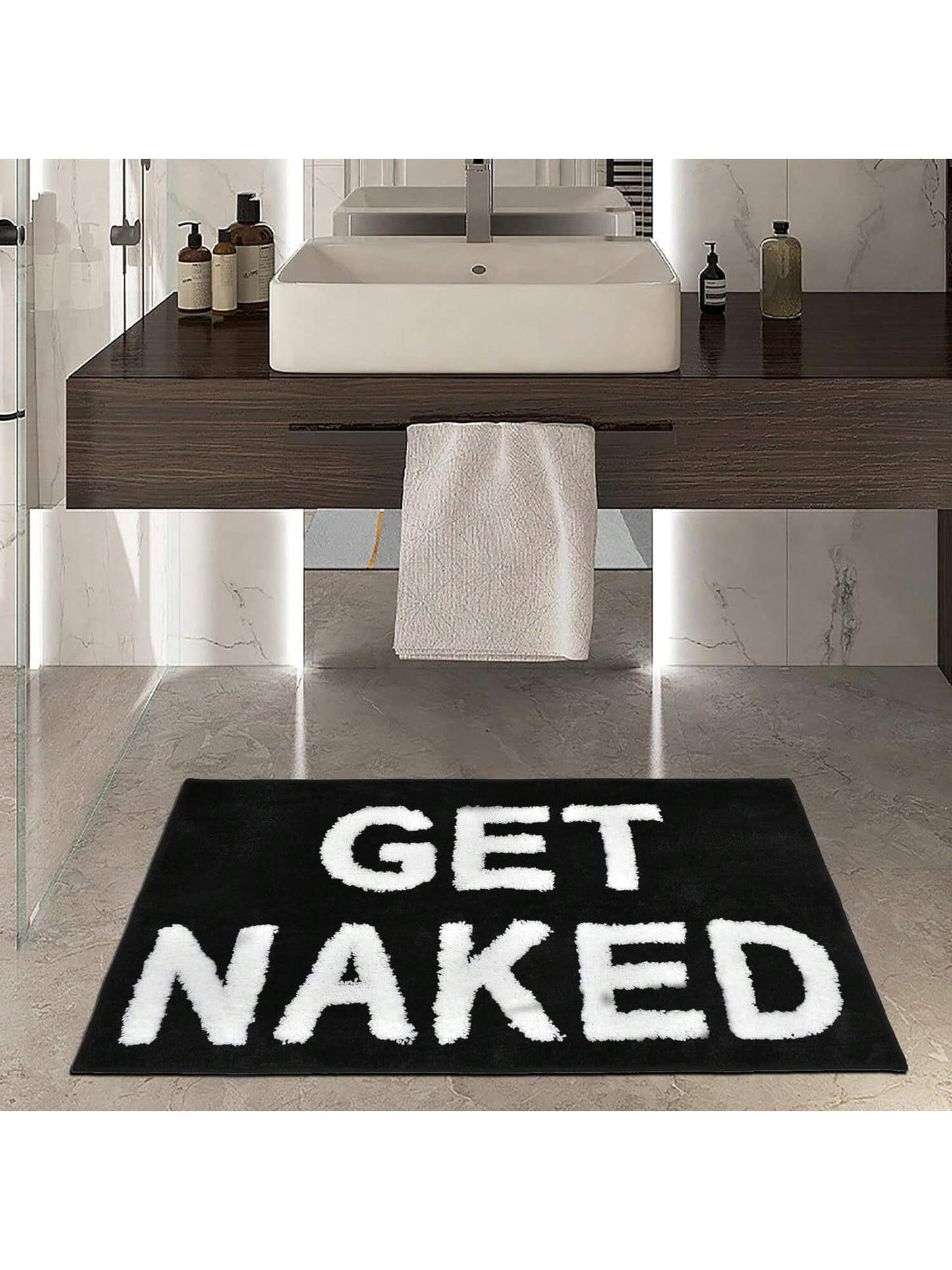 1Pc 20" X 32" Bathroom Mat Non-Slip Microfiber Absorbent Bathroom Rug for Apartment Black Bathroom Mat for Tub and Shower Machine Washable Cute Bathroom Rug Fun Bathroom Decor