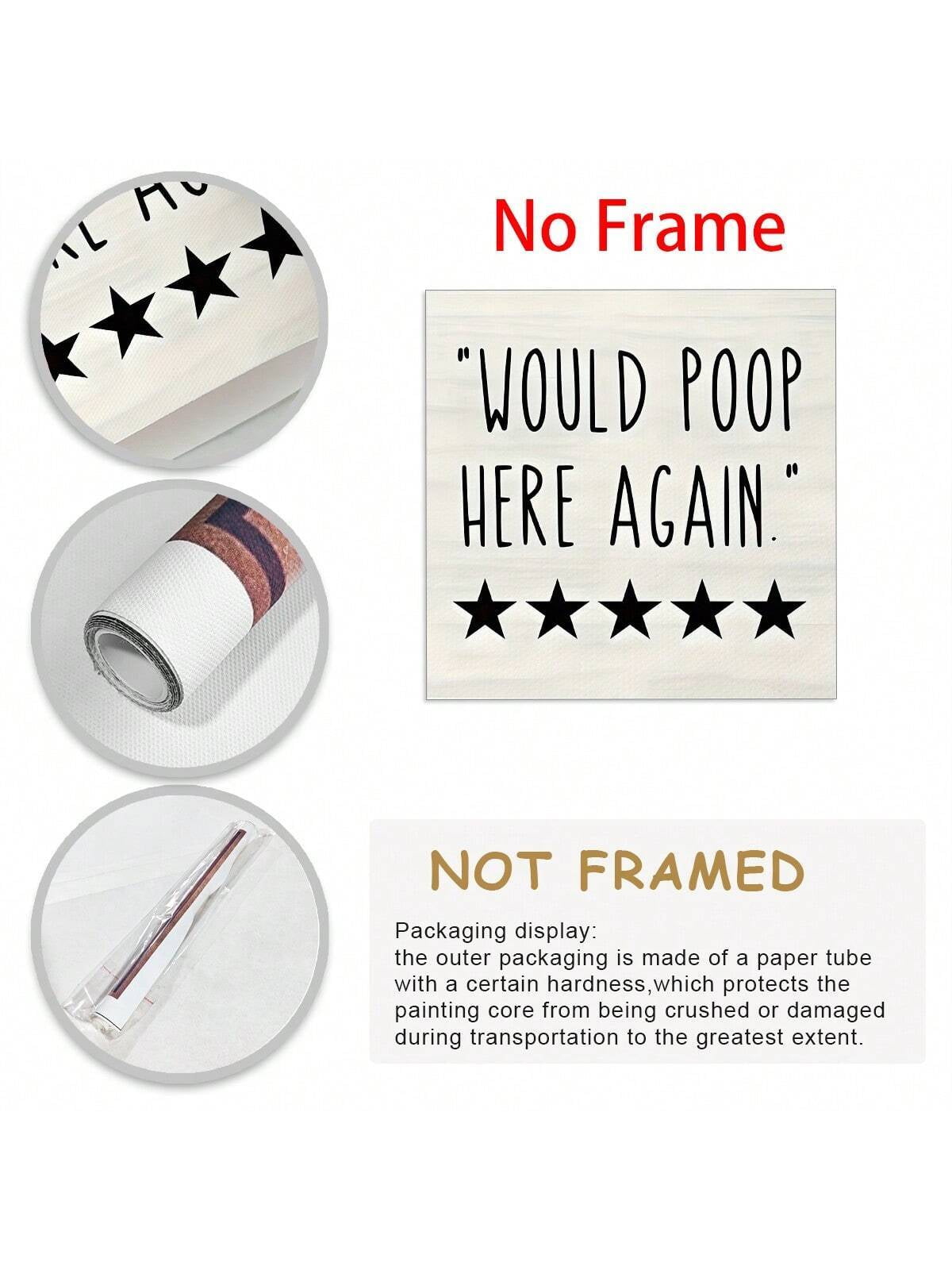 1Pc Humorous Wood Sign - Funny Bathroom Wall Art with Five Stars Would Poop Here Again Design - Farmhouse Bathroom Decor, Unique Bathroom Decoration, Handcrafted Wooden Sign, Rustic Home Decor Accent, Canvas Wall Art, Thanksgiving Gifts,Poster Birthday Graduation Christmas Decorations Christmas