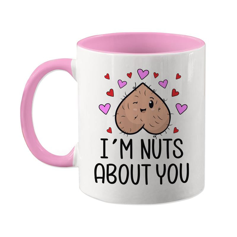 I'M Nuts about You Mug, Funny Valentine'S Day Coffee Cup Gift for Girlfriend or Wife, Valentine Humor, Naughty V-Day Present, Ball Mug