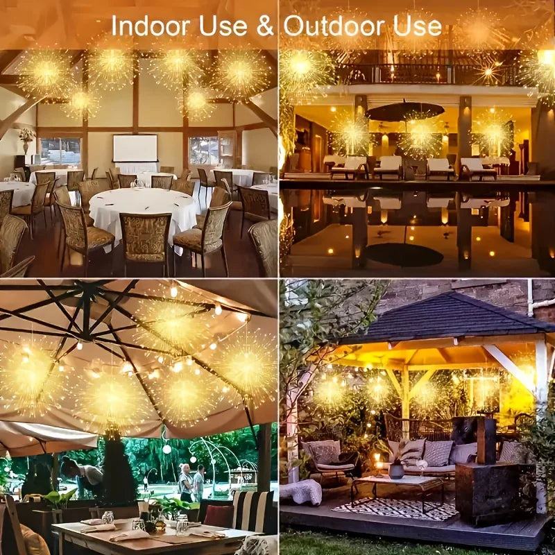 4Pcs Hanging Solar Powered Outdoor Firework Lights,360 LED Sparkling Starburst Sphere Lights, for Christmas Decorationdecoration