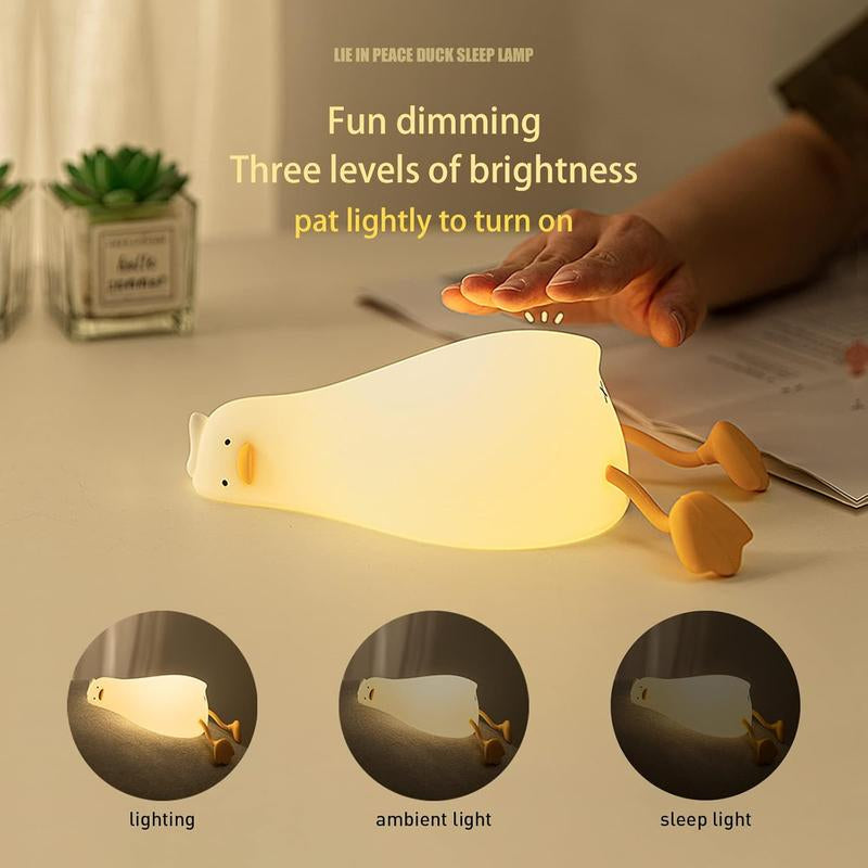 Kids Night Light, Lying Flat Duck Cute Night Light for Kids, Premium Silicone Nursery Nightlight, Touch Control,Rechargeable Bedside Touch Lamp for Breastfeeding Toddler Baby Kids Decor