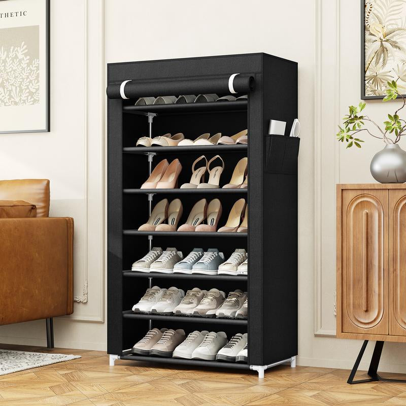 7-Tier Metal Shoe Shelf Dustproof Cover Adjustable Entryway Organizer for Small Spaces Closet Storage Solution Non-Woven Fabric Hallway Rack Garage Household Boxe Shoe Rack