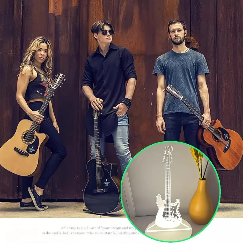 1Pc 3D Stereo Night Light, Guitar Bedside Lamp, Acrylic Table Lamp, LED Warm White Desk Lamp