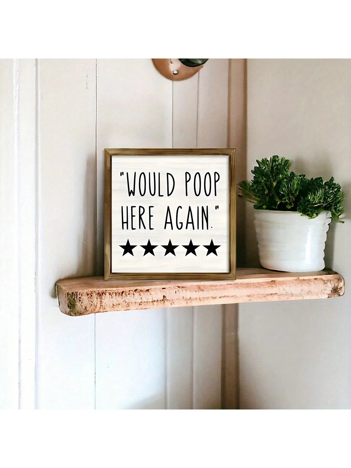 1Pc Humorous Wood Sign - Funny Bathroom Wall Art with Five Stars Would Poop Here Again Design - Farmhouse Bathroom Decor, Unique Bathroom Decoration, Handcrafted Wooden Sign, Rustic Home Decor Accent, Canvas Wall Art, Thanksgiving Gifts,Poster Birthday Graduation Christmas Decorations Christmas