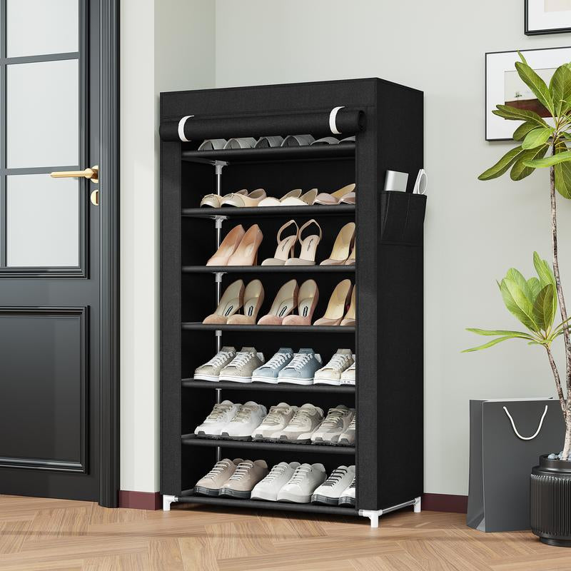 7-Tier Metal Shoe Shelf Dustproof Cover Adjustable Entryway Organizer for Small Spaces Closet Storage Solution Non-Woven Fabric Hallway Rack Garage Household Boxe Shoe Rack