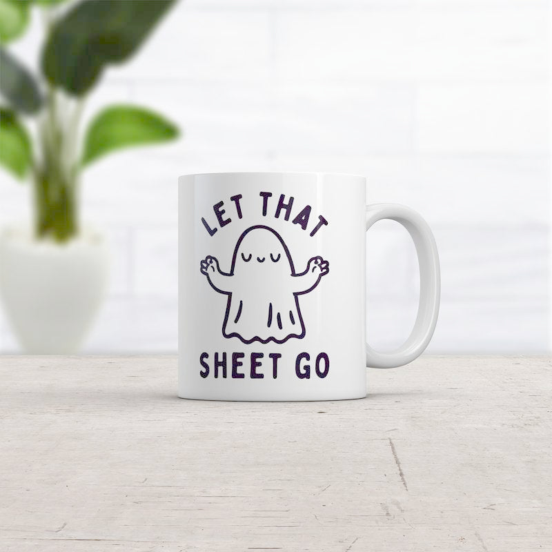 Let That Sheet Go Mug Funny Halloween Bed Sheets Ghost Joke Cup-11Oz Funny Coffee Mugs Ceramic Printed Drinkware Cup