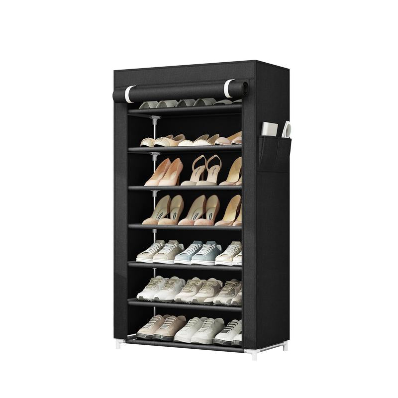 7-Tier Metal Shoe Shelf Dustproof Cover Adjustable Entryway Organizer for Small Spaces Closet Storage Solution Non-Woven Fabric Hallway Rack Garage Household Boxe Shoe Rack