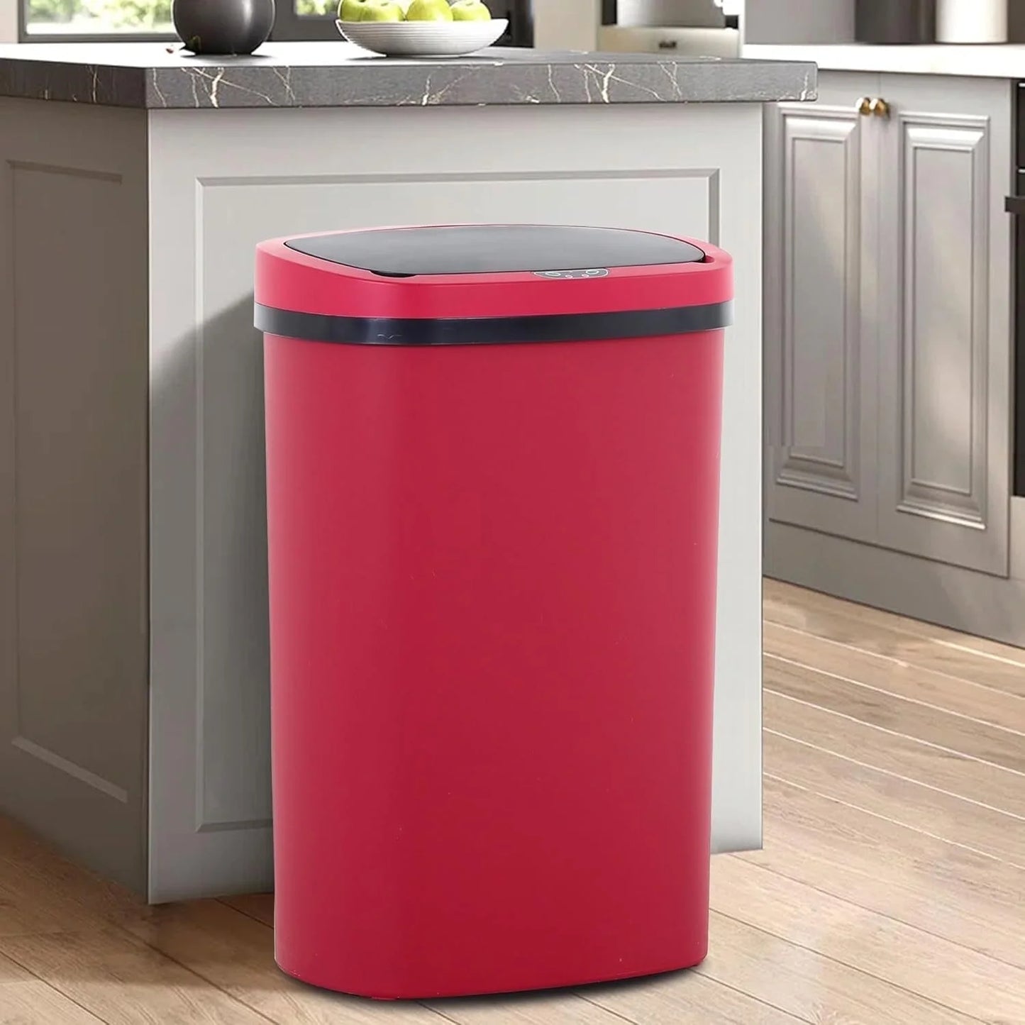 13 Gallon Garbage Can, 50 Liter High-Capacity Broken-Resistant Plastic Garbage Can with Lid Automatic Trash Cans Touchless Motion Sensor Trash Can for Home Kitchen Office (1, Red)