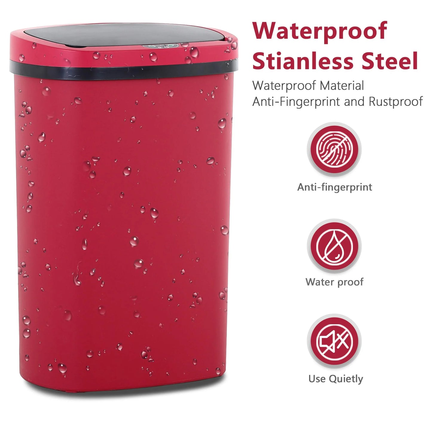 13 Gallon Garbage Can, 50 Liter High-Capacity Broken-Resistant Plastic Garbage Can with Lid Automatic Trash Cans Touchless Motion Sensor Trash Can for Home Kitchen Office (1, Red)