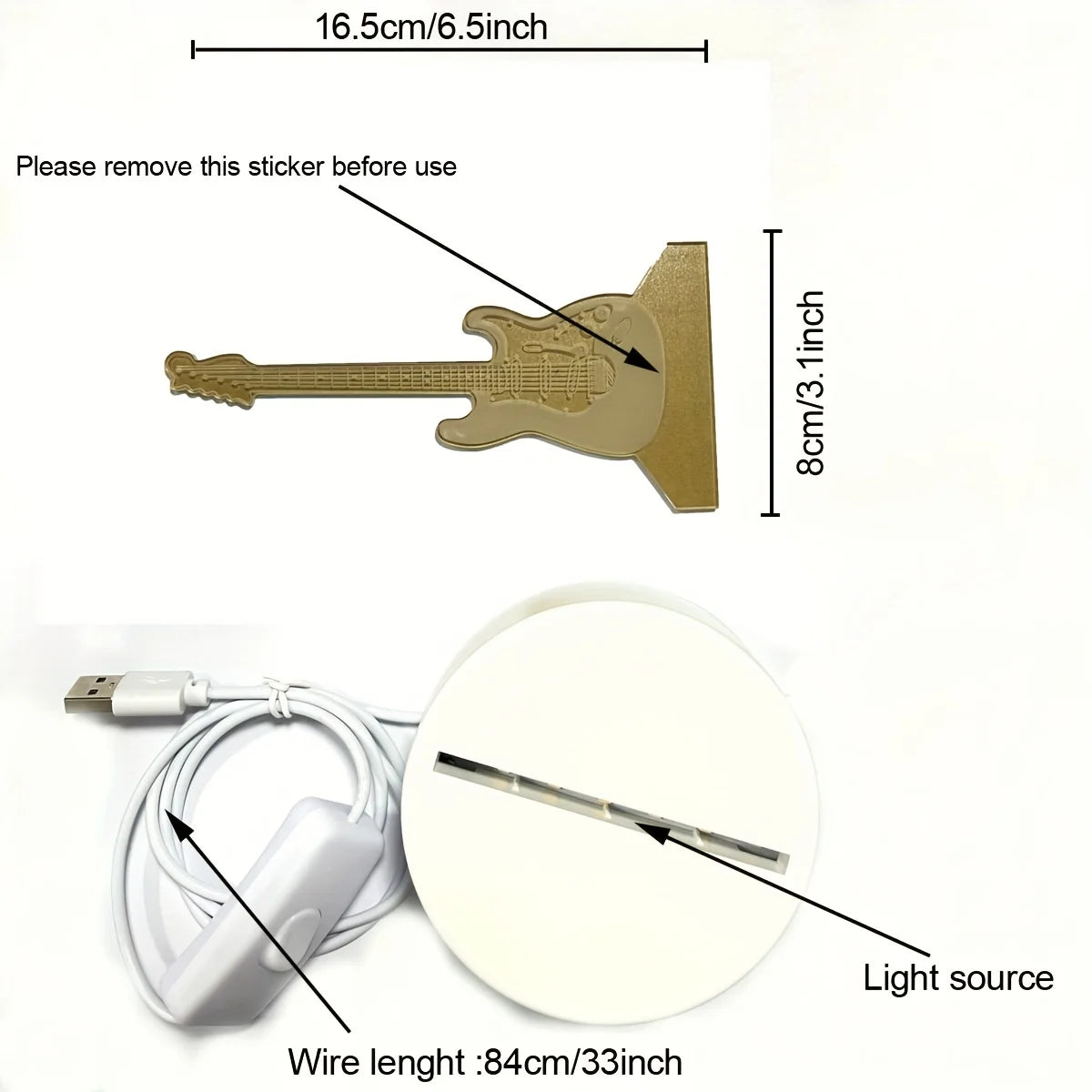 1Pc 3D Stereo Night Light, Guitar Bedside Lamp, Acrylic Table Lamp, LED Warm White Desk Lamp