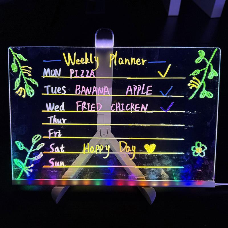 LED Light up Acrylic Message Board Home Decor, Erasable Drawing Board Desktop Light with 7 Pen, Drawing Board, Bar Advertising Boards, LED Board