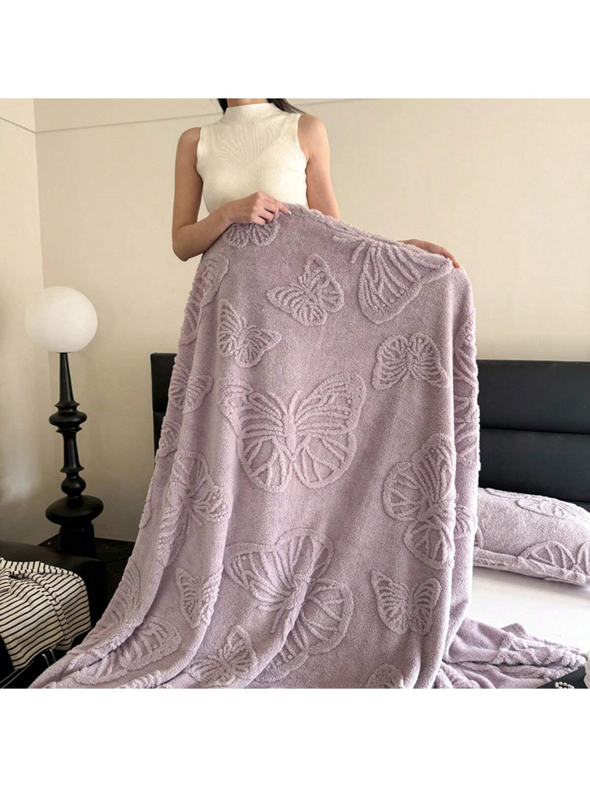 1Pc Super Soft Taffeta Jacquard Solid Color Blanket, Modern Raised Pattern Solid Color Plush Throw Blanket Gift, Suitable for Living Room, Sofa, Bedroom, Machine Washable