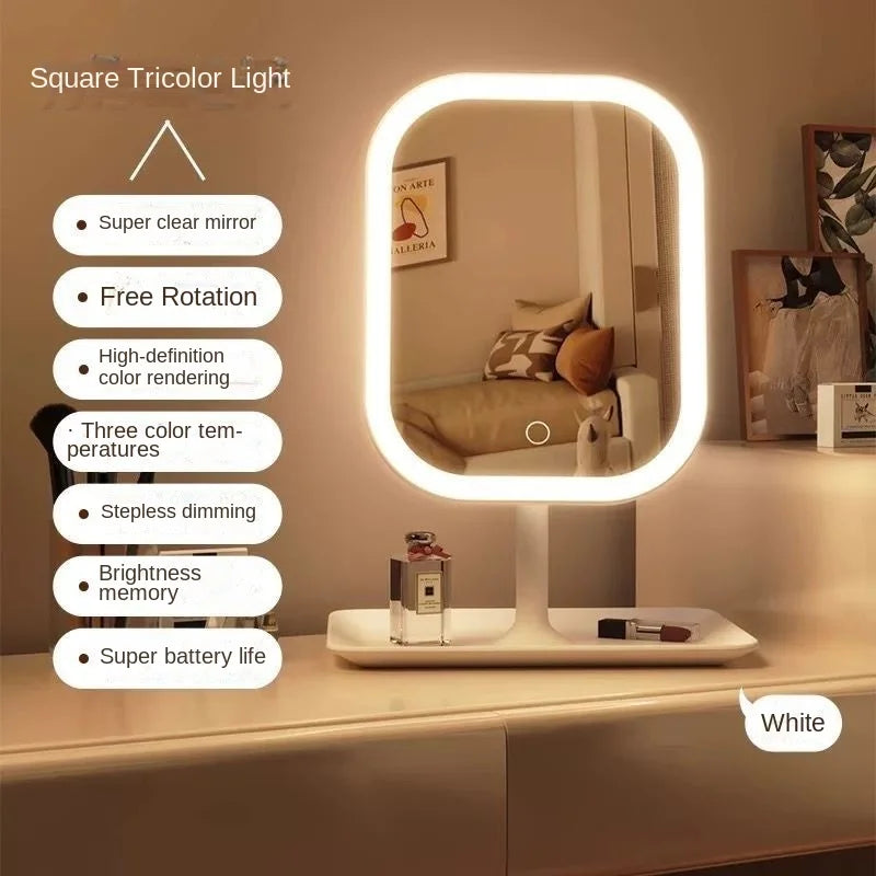 Internet Celebrity with Illuminated Makeup Mirror, Student Desktop Makeup Mirror, Desktop Touch up Makeup Mirror