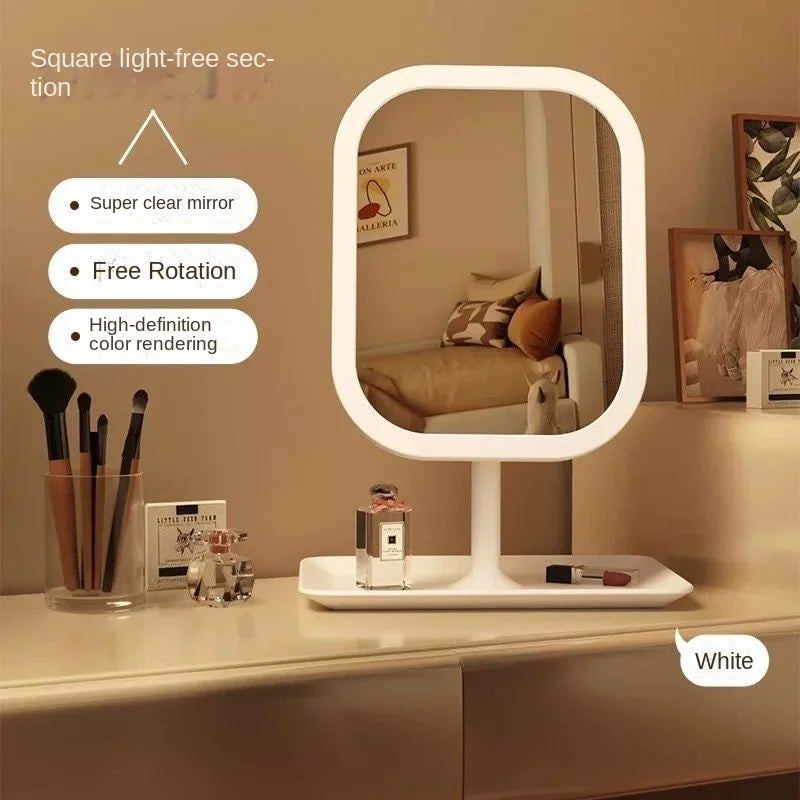 Internet Celebrity with Illuminated Makeup Mirror, Student Desktop Makeup Mirror, Desktop Touch up Makeup Mirror