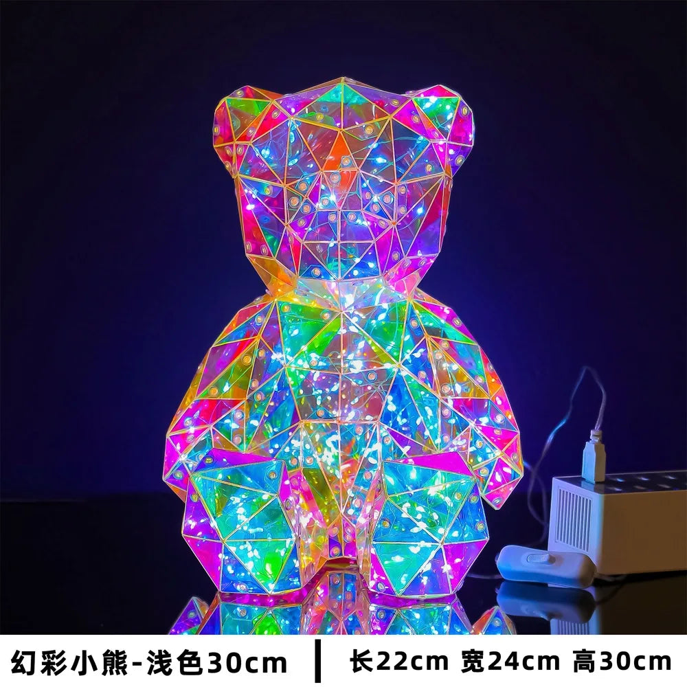 Red Teddy Bear Doll Gift Lamp Colorful Sparkling Romantic Surprise LED Gift Light Girls Birthday Valentine'S Day Bedroom Decor
