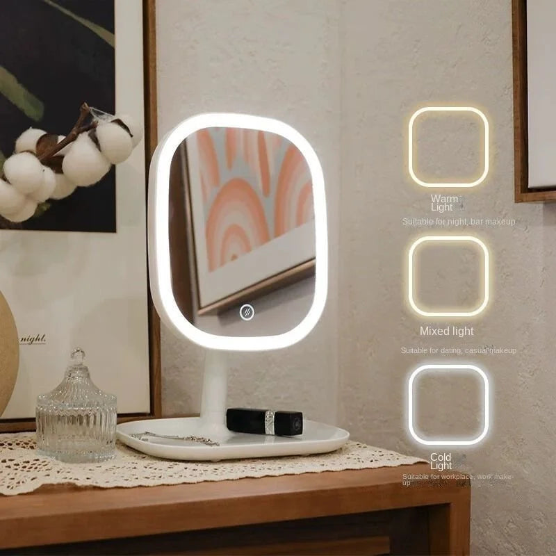 Internet Celebrity with Illuminated Makeup Mirror, Student Desktop Makeup Mirror, Desktop Touch up Makeup Mirror