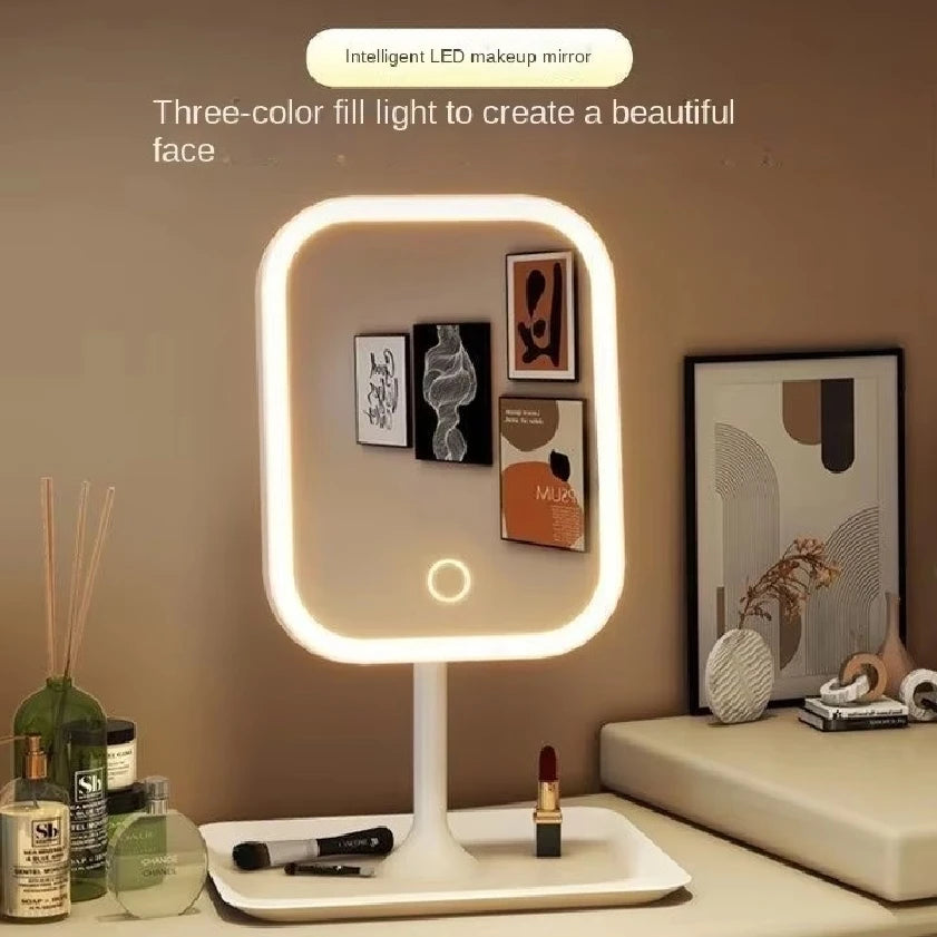 Internet Celebrity with Illuminated Makeup Mirror, Student Desktop Makeup Mirror, Desktop Touch up Makeup Mirror