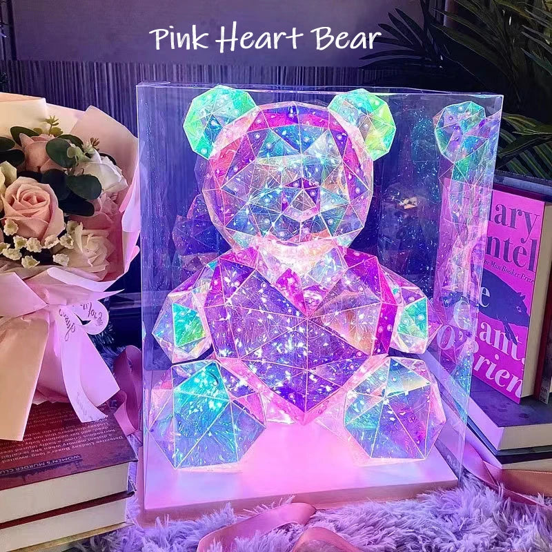 Red Teddy Bear Doll Gift Lamp Colorful Sparkling Romantic Surprise LED Gift Light Girls Birthday Valentine'S Day Bedroom Decor