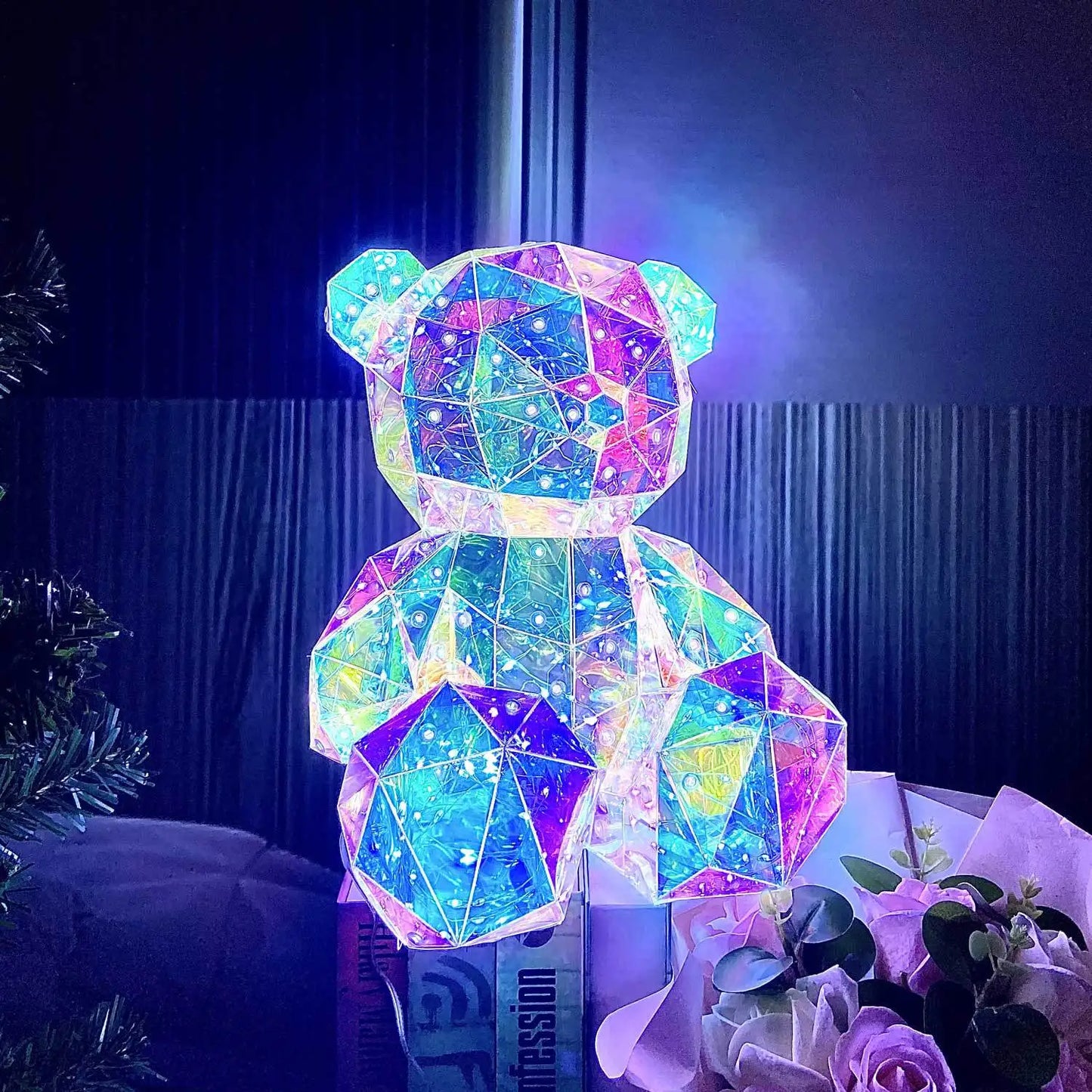 Red Teddy Bear Doll Gift Lamp Colorful Sparkling Romantic Surprise LED Gift Light Girls Birthday Valentine'S Day Bedroom Decor